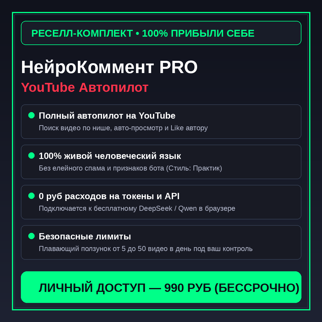 НейроКоммент PRO: YouTube Автопилот [Боевой комбайн + Реселл-комплект]